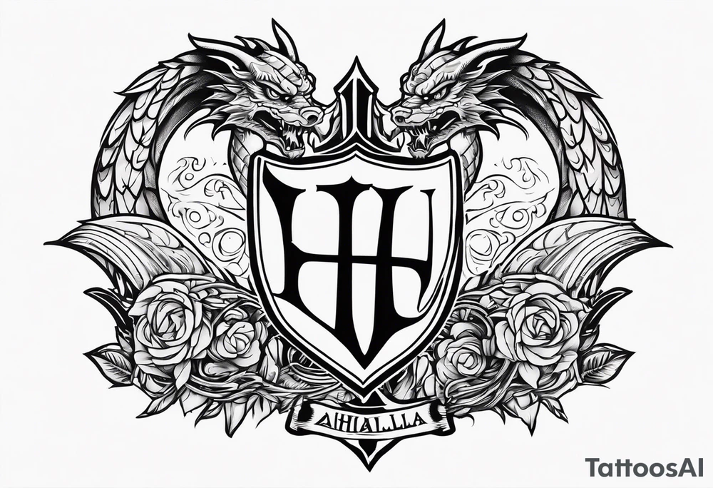 Valhalla sword shield dragon axe tattoo idea