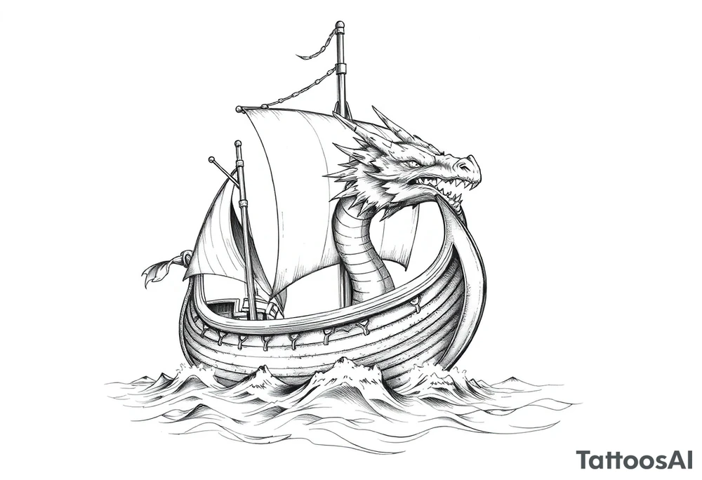 viking-ship with dragon-head on sea. tattoo idea