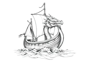 viking-ship with dragon-head on sea. tattoo idea