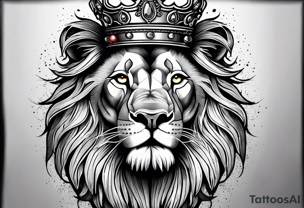 lion with crown on the head and sparkling eyes tattoo idea