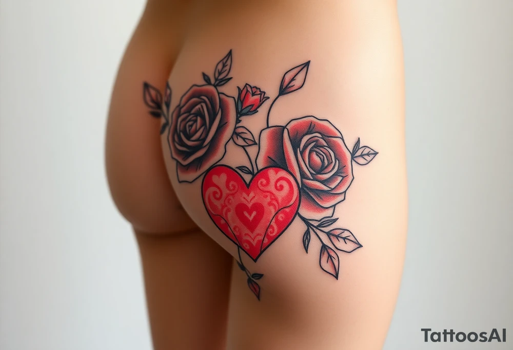 Im a twinky male and want a pretty tattoo on my upper thigh. I like roses, kisses, and hearts, and kink tattoo idea