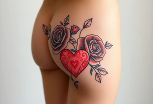 Im a twinky male and want a pretty tattoo on my upper thigh. I like roses, kisses, and hearts, and kink tattoo idea