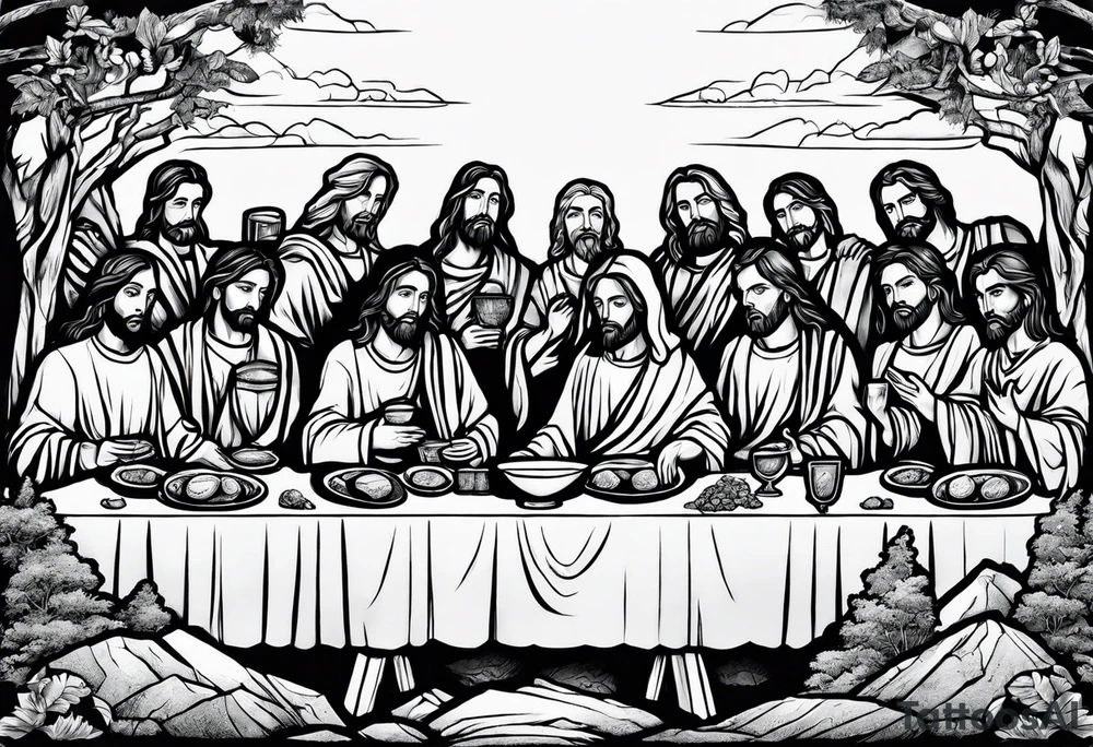 jesus at the last supper on a cliff tattoo idea