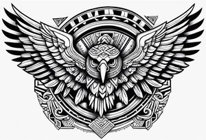 Aztec eagle, with Aztec skull and Aztec symbols signifying resilience tattoo idea