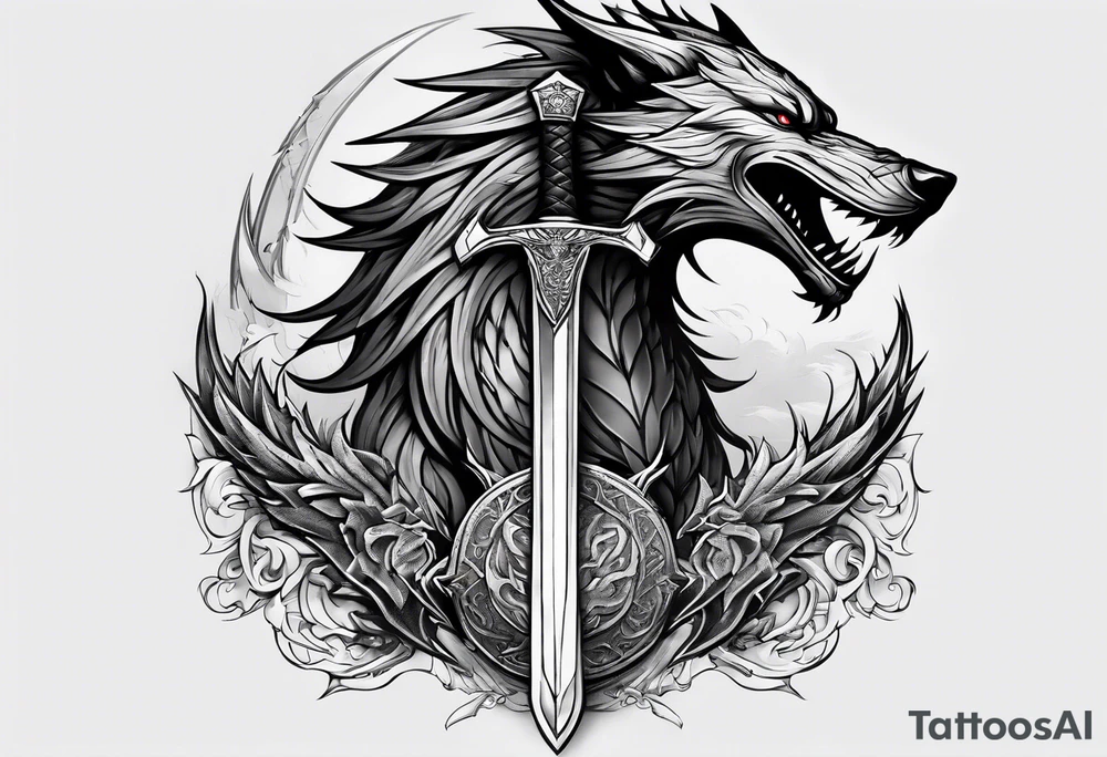 Valhalla sword dragon wolf tattoo idea