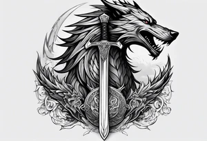 Valhalla sword dragon wolf tattoo idea