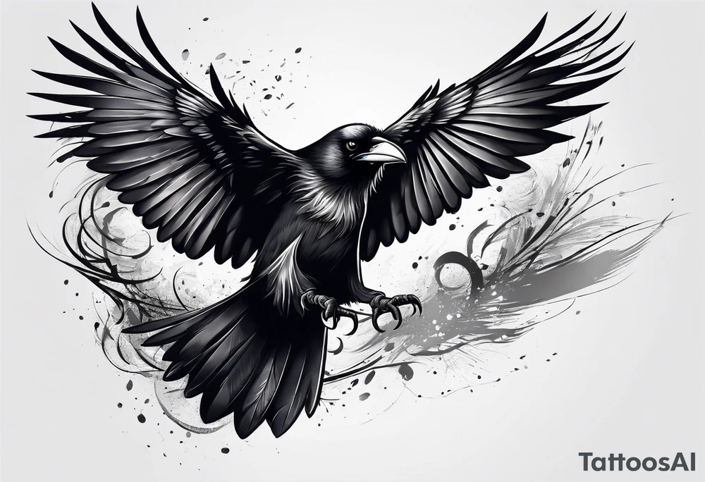 Crow flying staring facing front with wings wide open tattoo idea