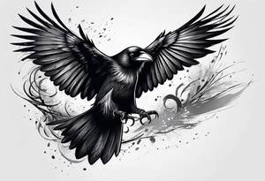 Crow flying staring facing front with wings wide open tattoo idea