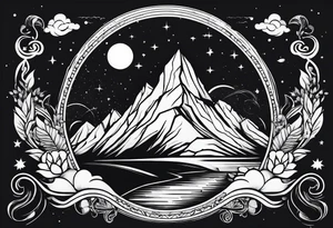 mountain and space simple line style tattoo idea