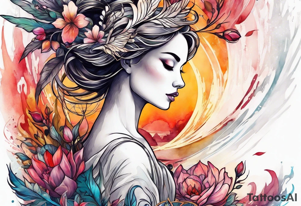 Resurrection Beautiful woman rising from her dead self to inner peace and self-love tattoo idea