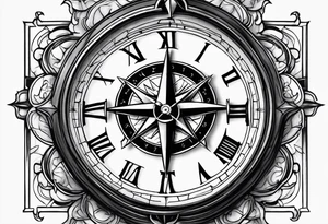 Cross with clock and compass tattoo idea
