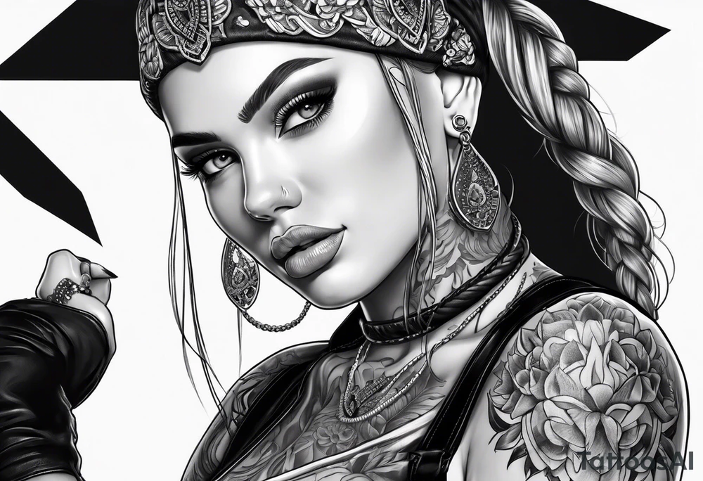 Bikergirl with boxer braids tattoo idea