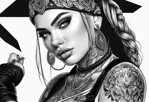 Bikergirl with boxer braids tattoo idea