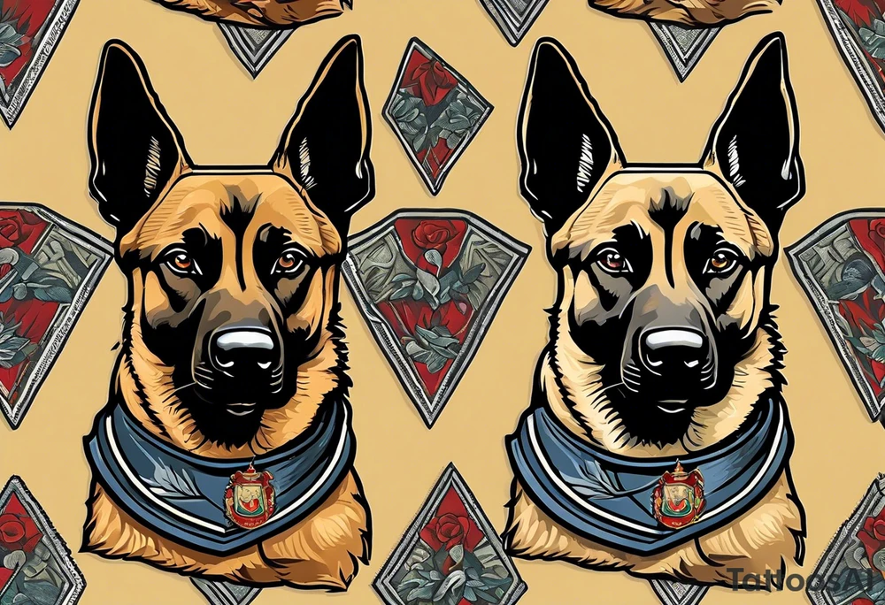 Belgian Malinois dog   Front facing with a badge tattoo idea