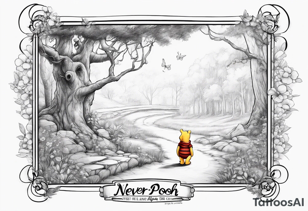 Winnie the Pooh with the words “ never alone always lonely, Always have faith but not in god” tattoo idea