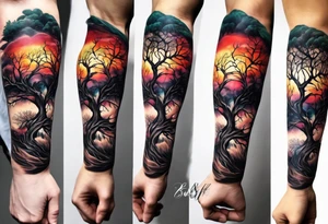 Tree roots wrapping around wrist leading to tree around forearm tattoo idea