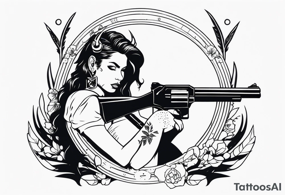 capricorn girl with gun tattoo idea