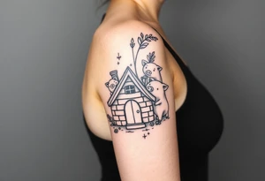 Three little pigs nursery rhyme hiding in a brick house from the big bad wolf I'll huff and puff and blow ur house down tattoo idea