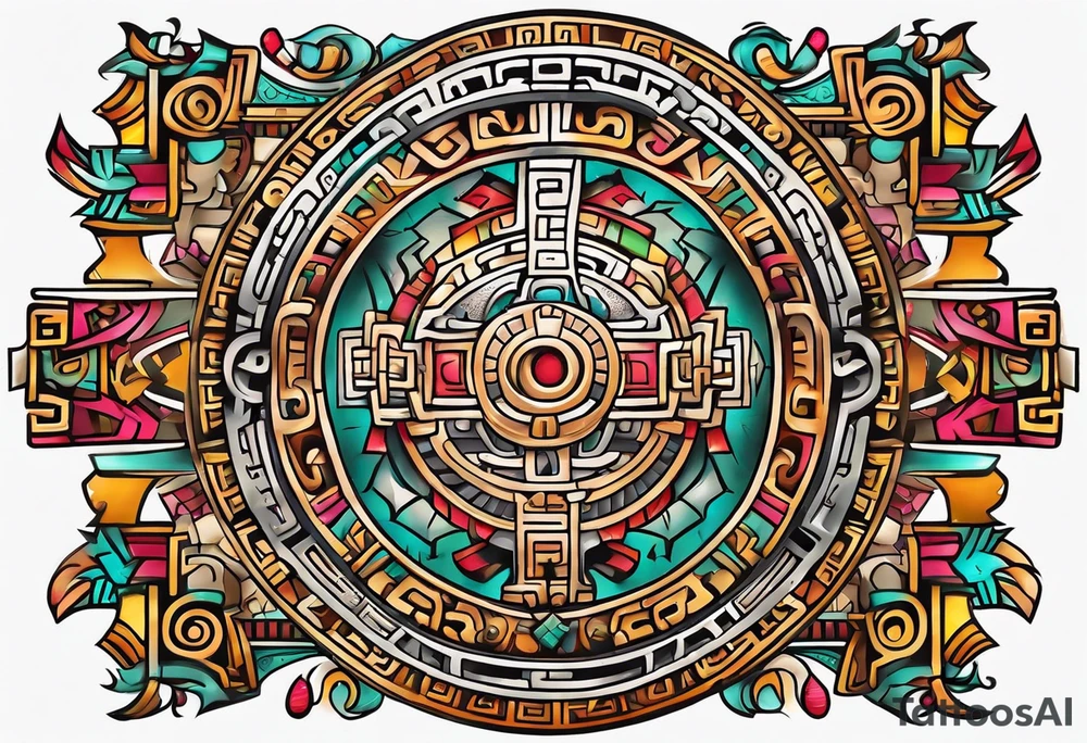 Colorful simple Mayan hieroglyph tattoo idea