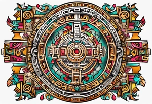 Colorful simple Mayan hieroglyph tattoo idea