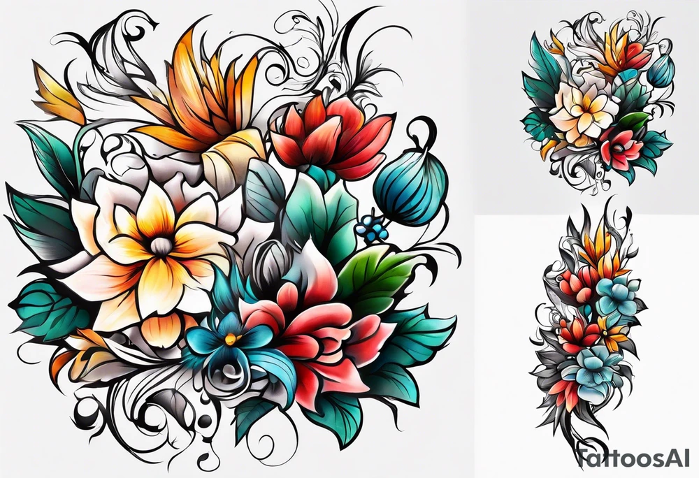Mixed floral cover up tattoo idea