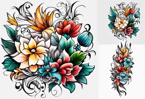 Mixed floral cover up tattoo idea
