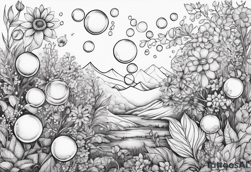 Bubbles organic plants and flowers tattoo idea