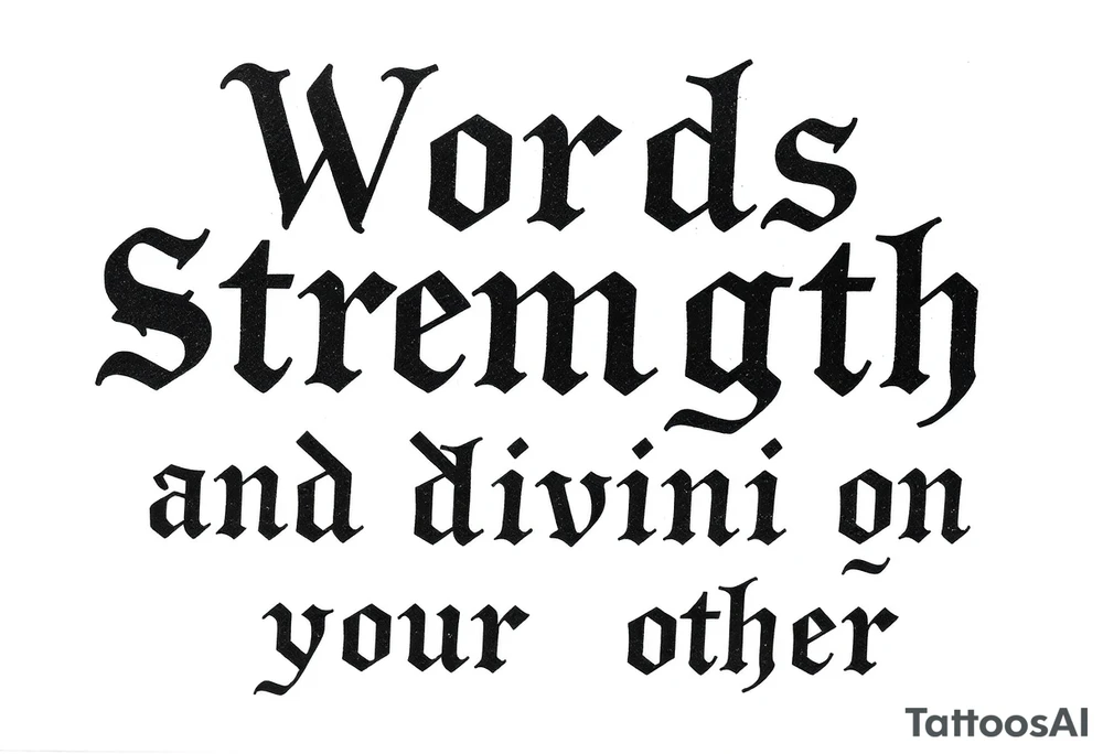 Words strength and divinity on top of each other tattoo idea