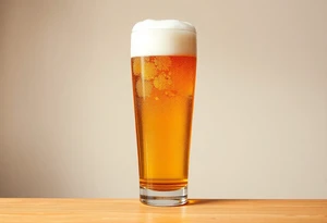 A tall, ice-cold pilsner glass with a thick white foam head, illuminated by warm amber and honey hues, creating a crisp and refreshing look tattoo idea