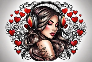 Kevonne with hearts and music notes tattoo idea