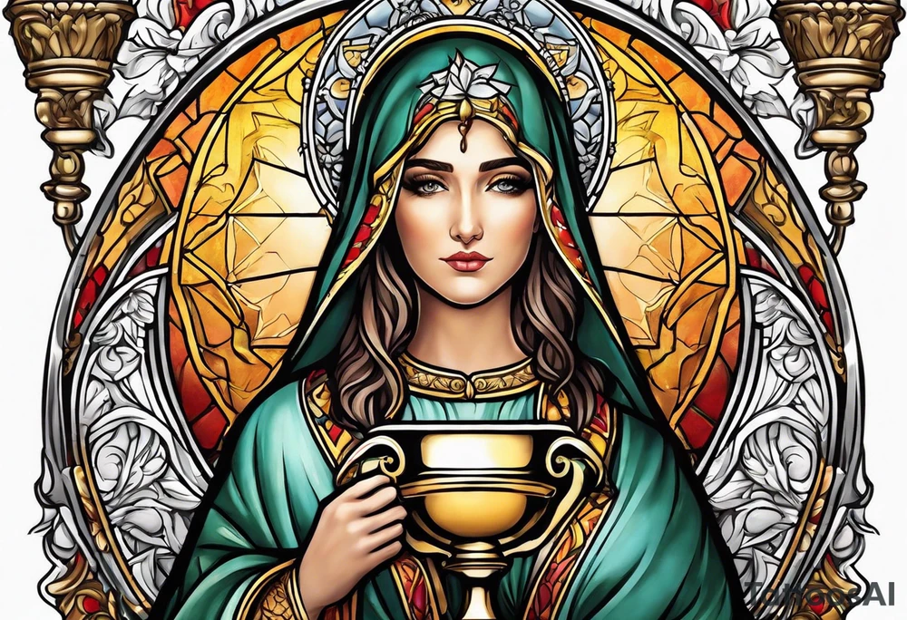 Female saint holding a chalice tattoo idea