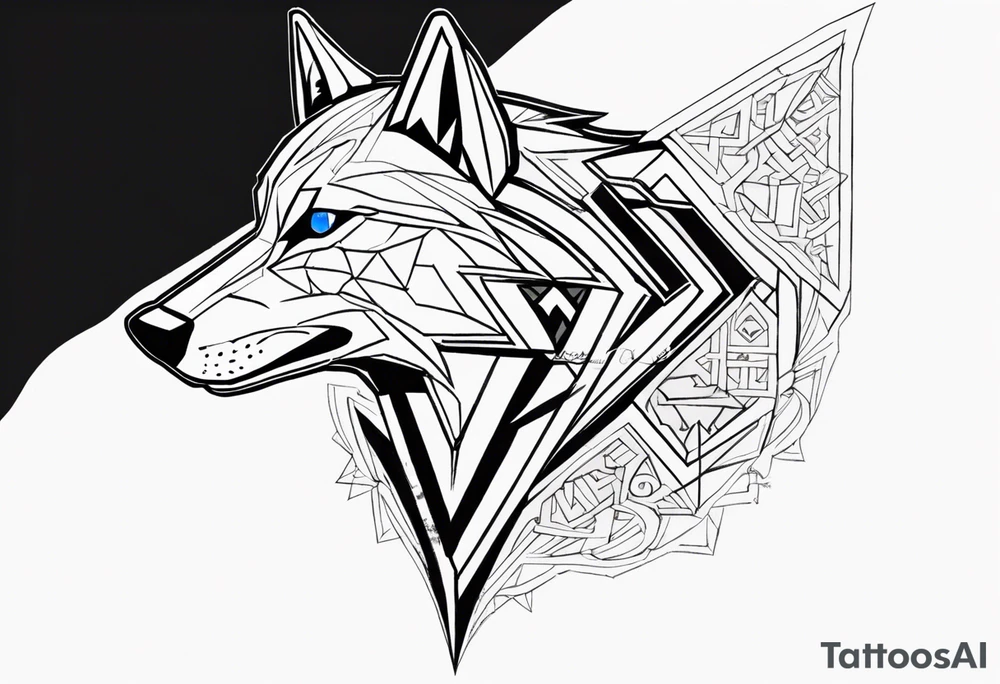 Legend of zelda link wolf in side profile muzzle facing th ebottom 
, in the center of his forhead is a diamond shape with a dot in the middle done in the style of black line work.  His mouth should be open snarling tattoo idea