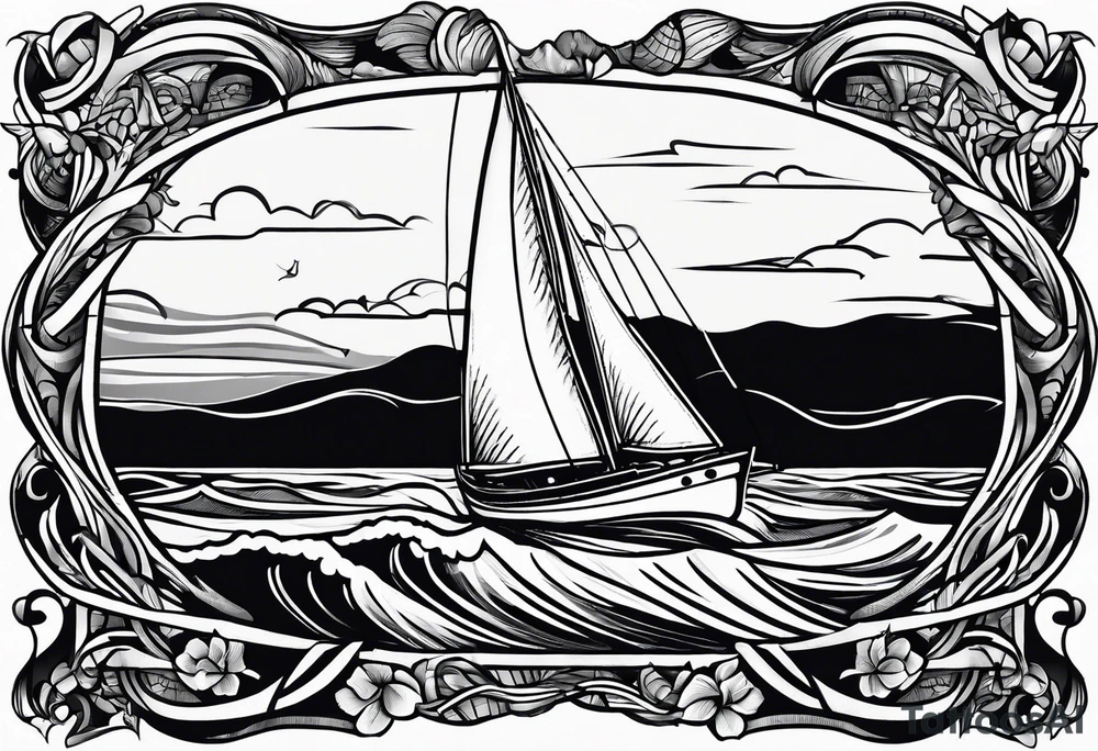 sailboat sail patched in such a way that it resembles a maritime lighthouse. tattoo idea