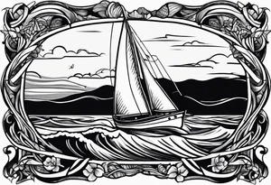 sailboat sail patched in such a way that it resembles a maritime lighthouse. tattoo idea