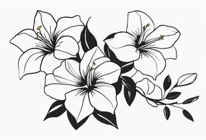 white background, abstract mandevilla flowers on a vine, part of it watercolor, part of it just line work tattoo idea