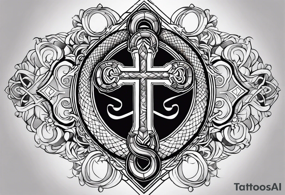 a cross with a snake around it tattoo idea