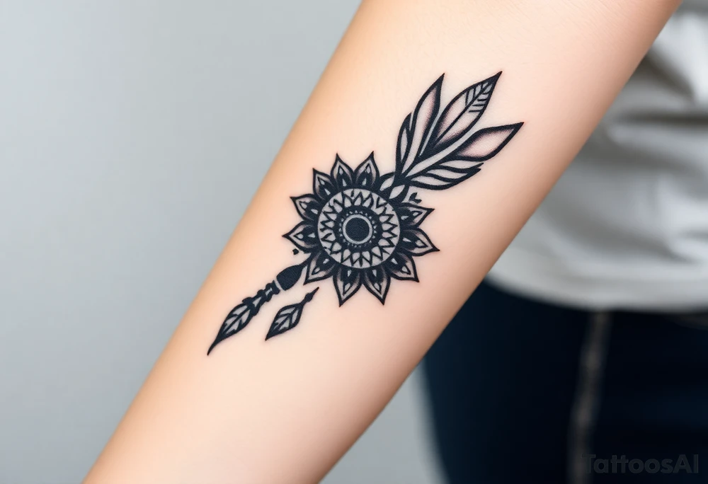 spiritual feather indian mandala shaman tattoo idea