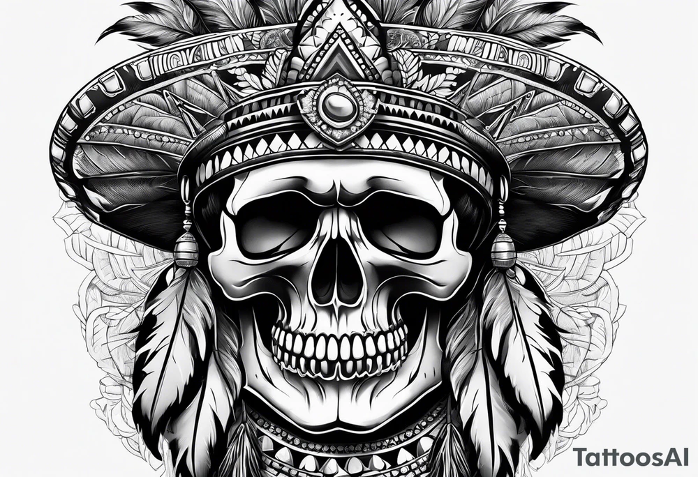 Skull with indian hat tattoo idea