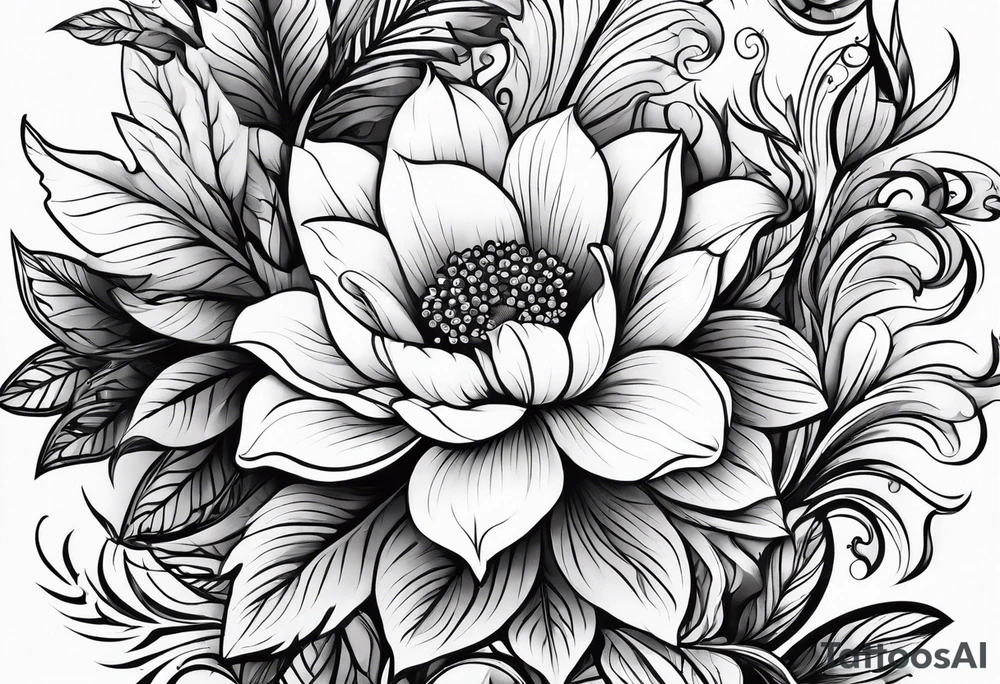 flowers, leaves tattoo idea