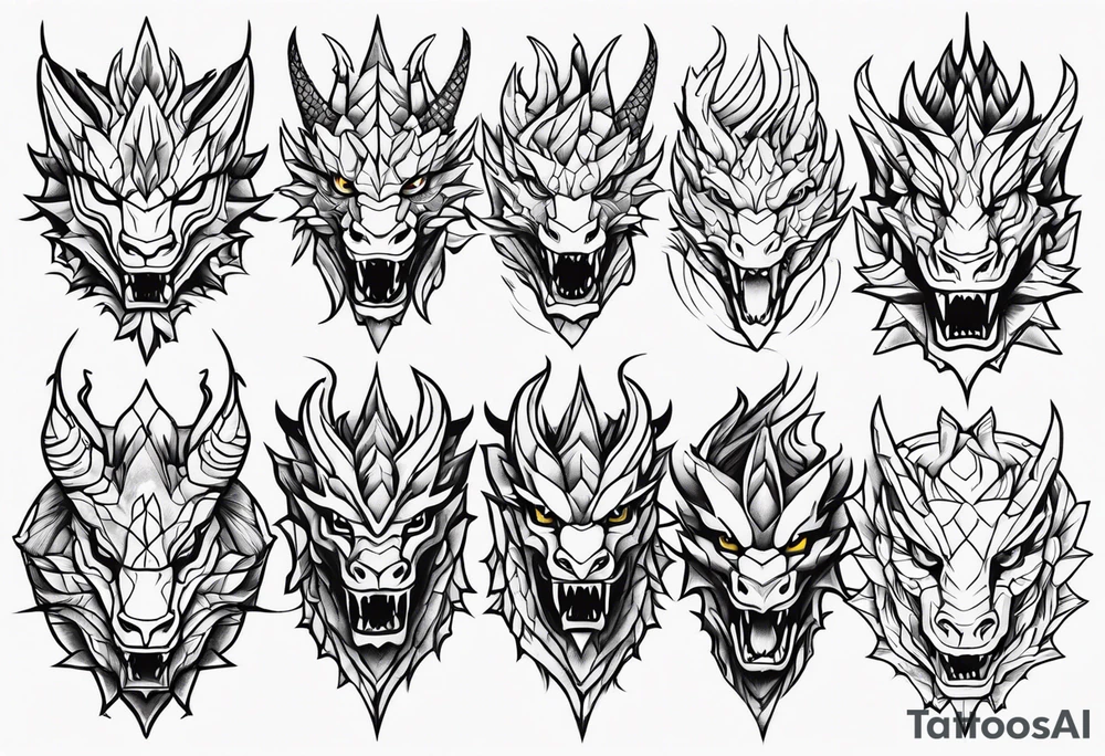 Variety dragons face flash sheet tattoo idea