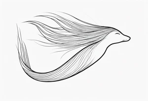 mermaid, long hair, diving like a dolphin face in profile, one-line, minimalist, tail in bottom left corner, right top right corner tattoo idea