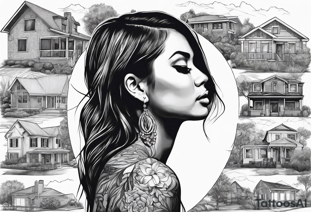 Person outline made out of homes tattoo idea