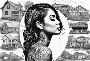 Person outline made out of homes tattoo idea