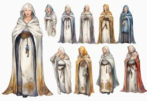 medieval Helen Mirren dressed in white cloak tattoo idea