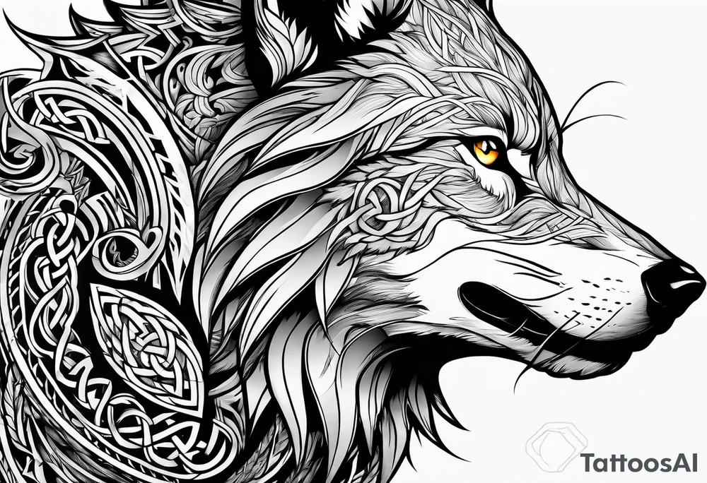 Side view Angry celtic wolf tattoo idea