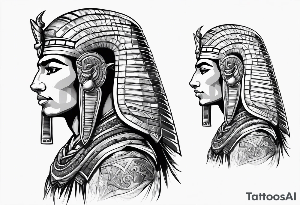 realistic egyptian warrior in profile with a sword in his hand. tattoo idea