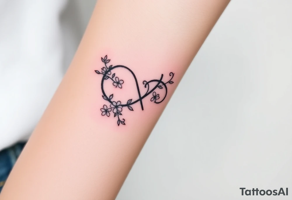 An infinity symbol made of intertwined vines, with delicate flowers blooming along its curves, and family sign tattoo idea