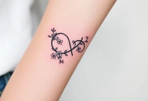 An infinity symbol made of intertwined vines, with delicate flowers blooming along its curves, and family sign tattoo idea