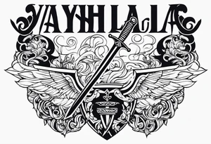 Valhalla scene sword shield tattoo idea