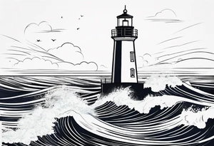lighthouse, rough sea, fine line tattoo idea